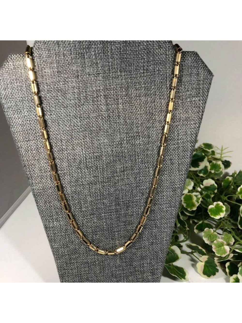 Modernist Gold Tone Tube Bead Necklace 24.5 inch Barrel Clasp Refined Classic